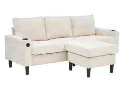 Sofá esquinero derecho - Sofá con 2 portavasos y cargador USB - lino beige