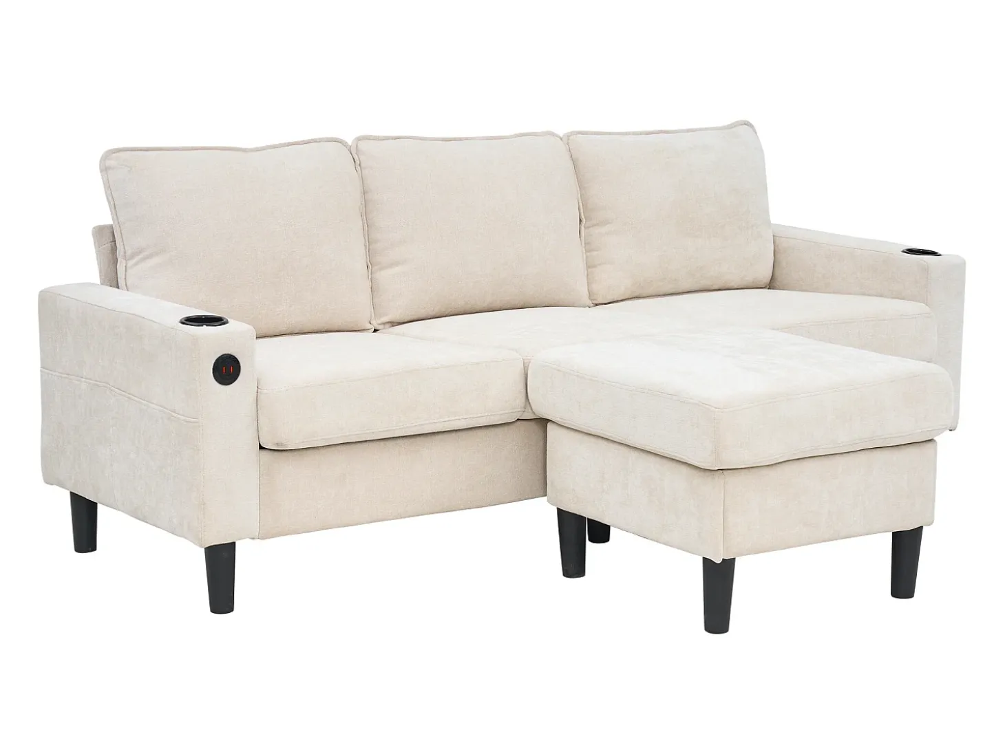 Sofá esquinero derecho - Sofá con 2 portavasos y cargador USB - lino beige