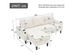 Sofá esquinero derecho - Sofá con 2 portavasos y cargador USB - lino beige