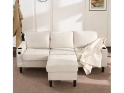 Sofá esquinero derecho - Sofá con 2 portavasos y cargador USB - lino beige