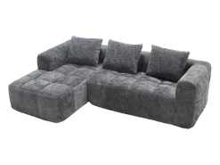 Sofá esquinero gris - Sofá recto con bolsillos de almacenamiento y 3 cojines - con chaise longue y reposabrazos