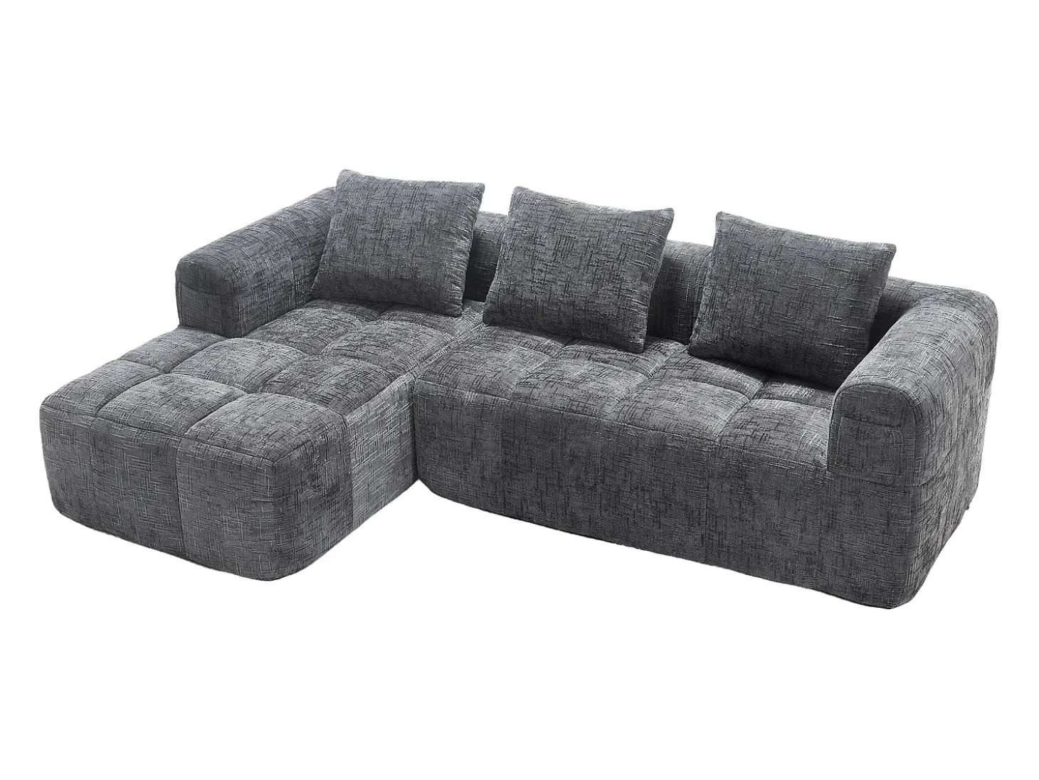 Sofá esquinero gris - Sofá recto con bolsillos de almacenamiento y 3 cojines - con chaise longue y reposabrazos