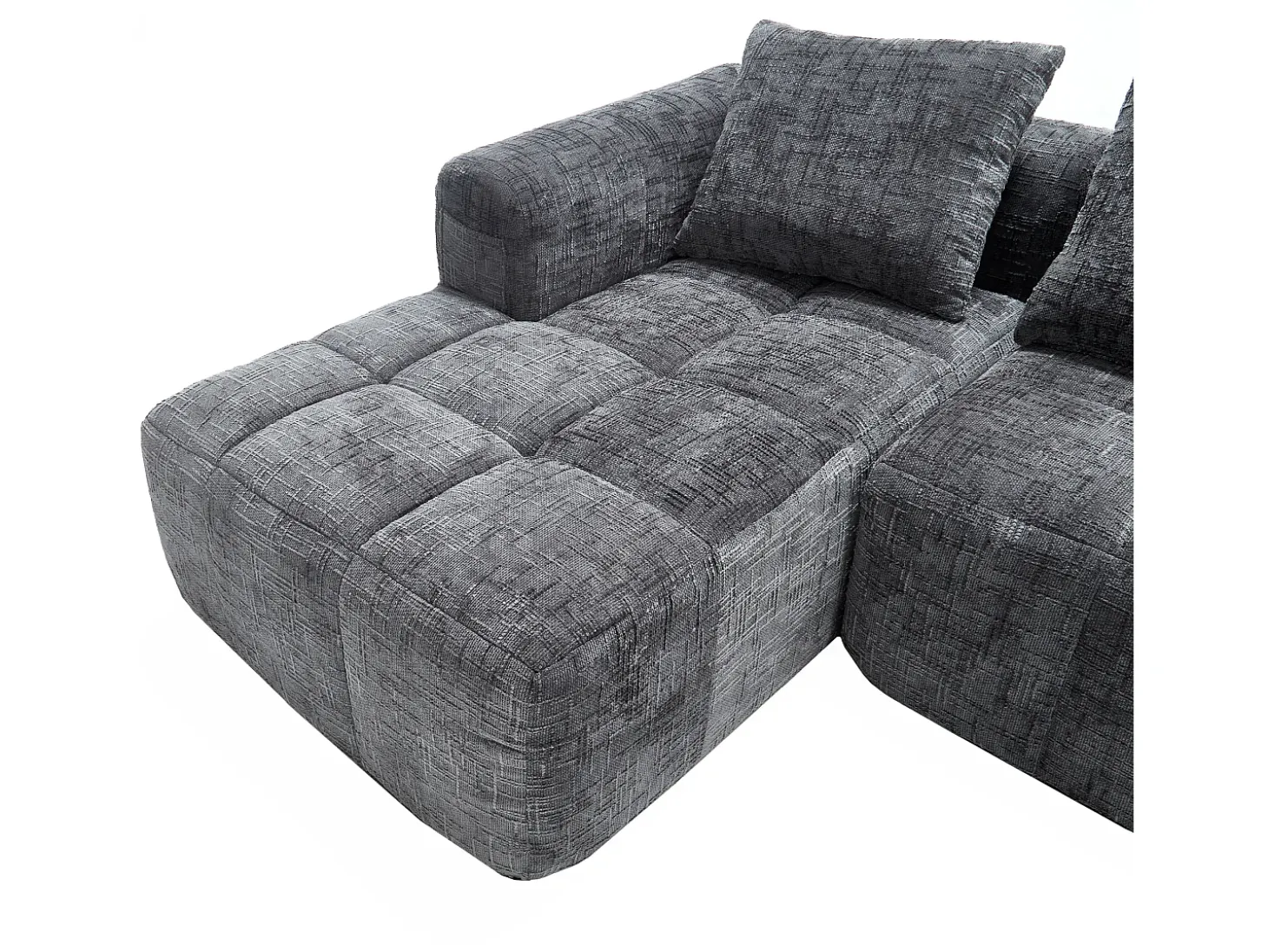Sofá esquinero gris - Sofá recto con bolsillos de almacenamiento y 3 cojines - con chaise longue y reposabrazos