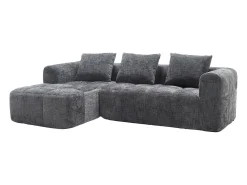 Sofá esquinero gris - Sofá recto con bolsillos de almacenamiento y 3 cojines - con chaise longue y reposabrazos