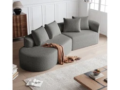 Sofá esquinero gris claro - Sofá de 4 plazas con 4 cojines decorativos y respaldo - chenilla