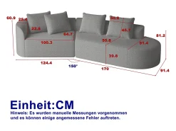 Sofá esquinero gris claro - Sofá de 4 plazas con 4 cojines decorativos y respaldo - chenilla