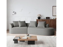 Sofá esquinero gris claro - Sofá de 4 plazas con 4 cojines decorativos y respaldo - chenilla