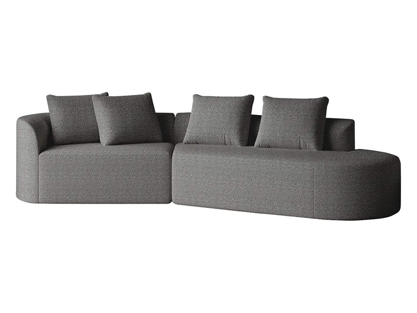 Sofá esquinero gris oscuro - Sofá de 4 plazas con 4 cojines decorativos y respaldo - chenilla