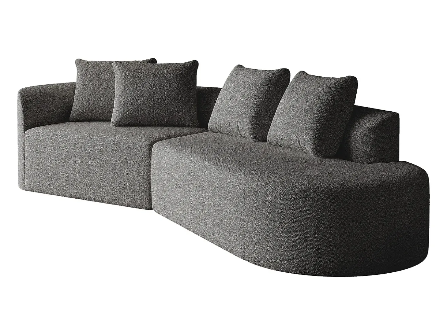 Sofá esquinero gris oscuro - Sofá de 4 plazas con 4 cojines decorativos y respaldo - chenilla
