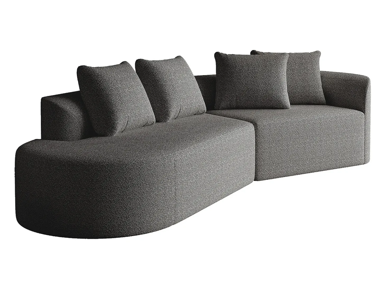 Sofá esquinero gris oscuro - Sofá de 4 plazas con 4 cojines decorativos y respaldo - chenilla