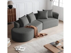 Sofá esquinero gris oscuro - Sofá de 4 plazas con 4 cojines decorativos y respaldo - chenilla