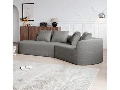 Sofá Esquinero Izquierdo Moderno Súper Grande 4 Plazas, con 4 Cojines, Chaise Longue Curva, Tejido Chenilla, Gris Claro