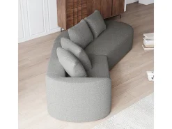Sofá Esquinero Izquierdo Moderno Súper Grande 4 Plazas, con 4 Cojines, Chaise Longue Curva, Tejido Chenilla, Gris Claro