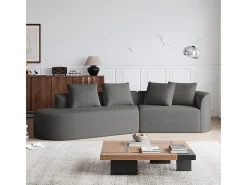Sofá Esquinero Izquierdo Moderno Súper Grande 4 Plazas, con 4 Cojines, Chaise Longue Curva, Tejido Chenilla, Gris Antracita