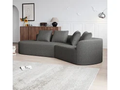Sofá Esquinero Izquierdo Moderno Súper Grande 4 Plazas, con 4 Cojines, Chaise Longue Curva, Tejido Chenilla, Gris Antracita
