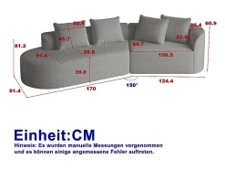 Sofá Esquinero Izquierdo Moderno Súper Grande 4 Plazas, con 4 Cojines, Chaise Longue Curva, Tejido Chenilla, Gris Antracita