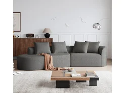 Sofá Esquinero Izquierdo Moderno Súper Grande 4 Plazas, con 4 Cojines, Chaise Longue Curva, Tejido Chenilla, Gris Antracita