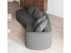 Sofá Esquinero Izquierdo Moderno Súper Grande 4 Plazas, con 4 Cojines, Chaise Longue Curva, Tejido Chenilla, Gris Antracita