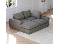 Sofá Esquinero Modular 3 Plazas, de Pana, con Chaise Longue Reversible, 3 Cojines y Almohadas Cervicales, Gris Antracita