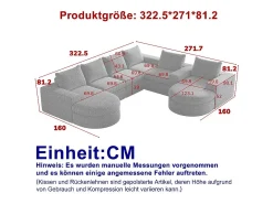 Sofá Esquinero Modular Reversible 6 Plazas, con 6 Cojines y Almohadas Cervicales, Tejido Chenilla, Salón DIY, Gris