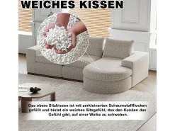 Sofá Esquinero Modular Reversible 6 Plazas, con 6 Cojines y Almohadas Cervicales, Tejido Chenilla, Salón DIY, Beige