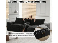 Sofá Esquinero Modular Reversible 6 Plazas, con 6 Cojines y Almohadas Cervicales, Tejido Chenilla, Salón DIY, Negro