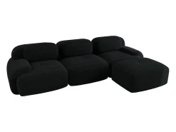 Sofá esquinero negro - Sofá de 3 plazas con reposabrazos curvos y cojines decorativos - pana