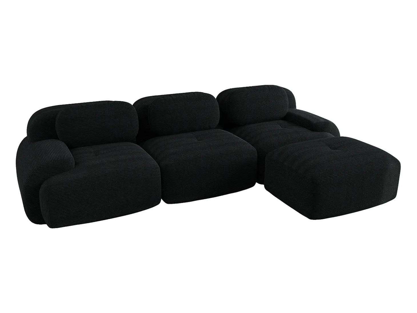 Sofá esquinero negro - Sofá de 3 plazas con reposabrazos curvos y cojines decorativos - pana