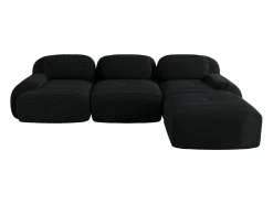 Sofá esquinero negro - Sofá de 3 plazas con reposabrazos curvos y cojines decorativos - pana