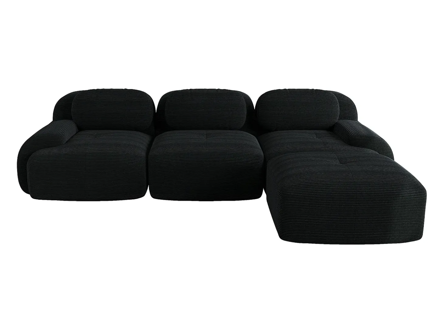 Sofá esquinero negro - Sofá de 3 plazas con reposabrazos curvos y cojines decorativos - pana