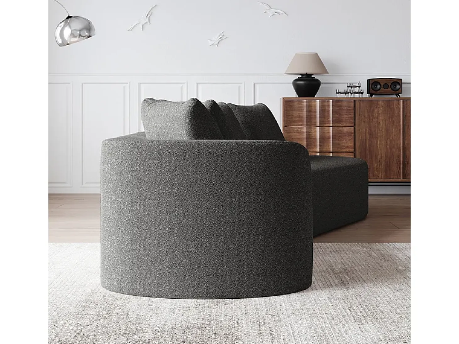 Sofá Esquinero Recto Moderno Súper Grande 4 Plazas, con 4 Cojines, Chaise Longue Curva, Tejido Chenilla, Gris Antracita