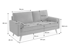 Sofá estilo escandinavo de terciopelo con patas de madera, 3 plazas