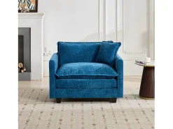 Sofá individual Cloud en tejido chenilla azul - Para salón, dormitorio y apartamento