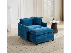 Sofá individual Cloud en tejido chenilla azul - Para salón, dormitorio y apartamento