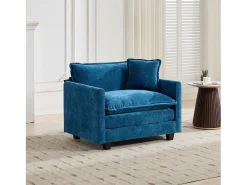 Sofá individual Cloud en tejido chenilla azul - Para salón, dormitorio y apartamento