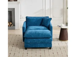 Sofá individual Cloud en tejido chenilla azul - Para salón, dormitorio y apartamento