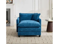 Sofá individual Cloud en tejido chenilla azul - Para salón, dormitorio y apartamento