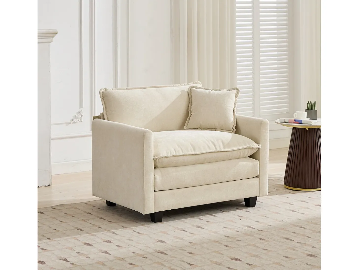 Sofá individual Cloud en tejido chenilla beige - Para salón, dormitorio y apartamento