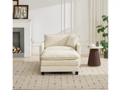 Sofá individual Cloud en tejido chenilla beige - Para salón, dormitorio y apartamento