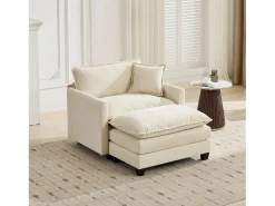 Sofá individual Cloud en tejido chenilla beige - Para salón, dormitorio y apartamento
