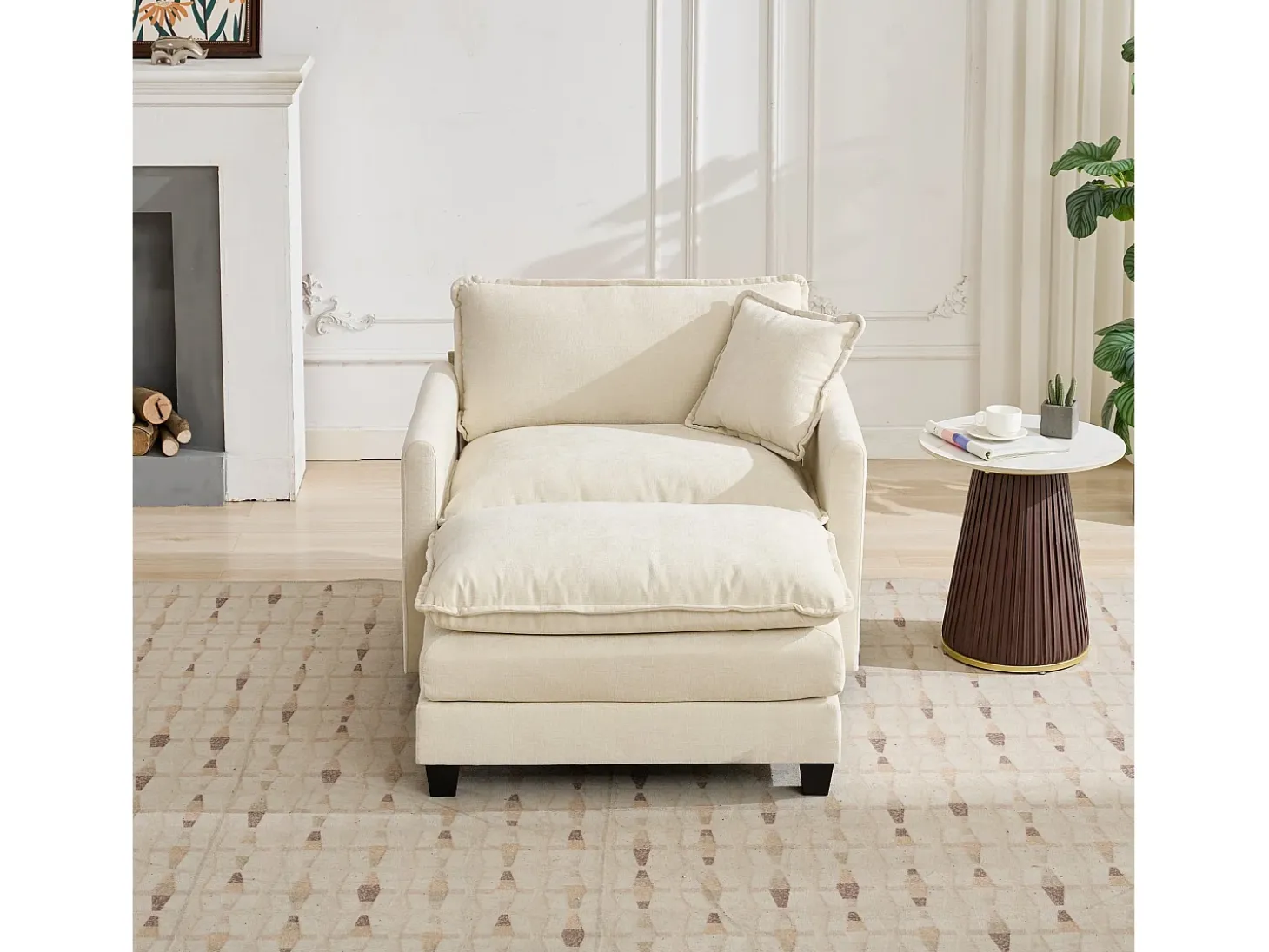 Sofá individual Cloud en tejido chenilla beige - Para salón, dormitorio y apartamento