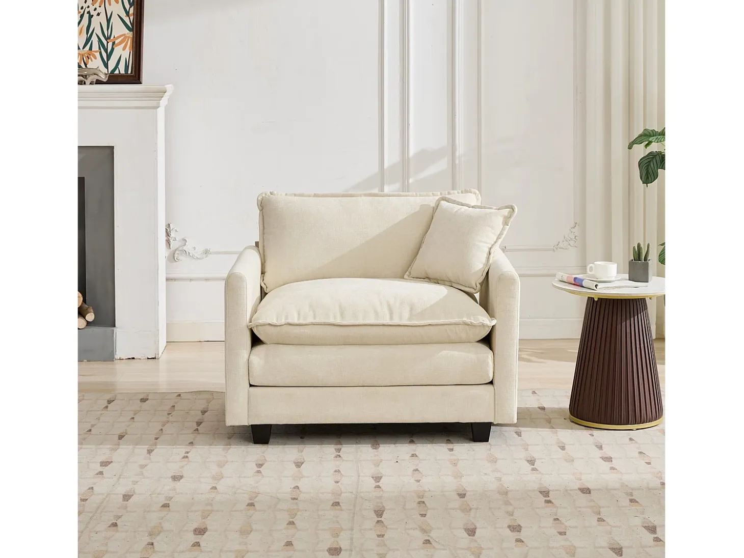 Sofá individual Cloud en tejido chenilla beige - Para salón, dormitorio y apartamento