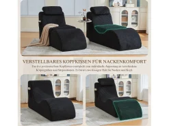 Sofá moderno con un diseño único y ergonómico - 160 x 66 x 90 cm - con cojín de asiento extraíble - terciopelo - negro
