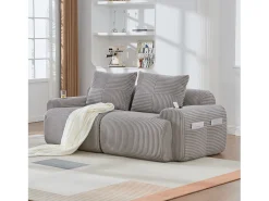 Sofá moderno de 2 plazas - 200 x 99 x 80 cm - con portavasos + bolsillo de almacenamiento - terciopelo - gris claro
