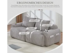 Sofá moderno de 2 plazas - 200 x 99 x 80 cm - con portavasos + bolsillo de almacenamiento - terciopelo - gris claro