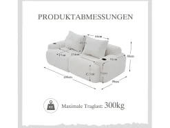 Sofá moderno de 2 plazas - 200 x 99 x 80 cm - con portavasos + bolsillo de almacenamiento - terciopelo - beige