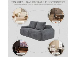 Sofá moderno de 2 plazas - 200 x 99 x 80 cm - con portavasos + bolsillo de almacenamiento - terciopelo - gris oscuro