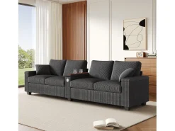 Sofá moderno de 4 plazas - 299 x 80 x 82,7 cm - con puerto USB, reposabrazos abatible y almacenamiento oculto - terciopelo - gris