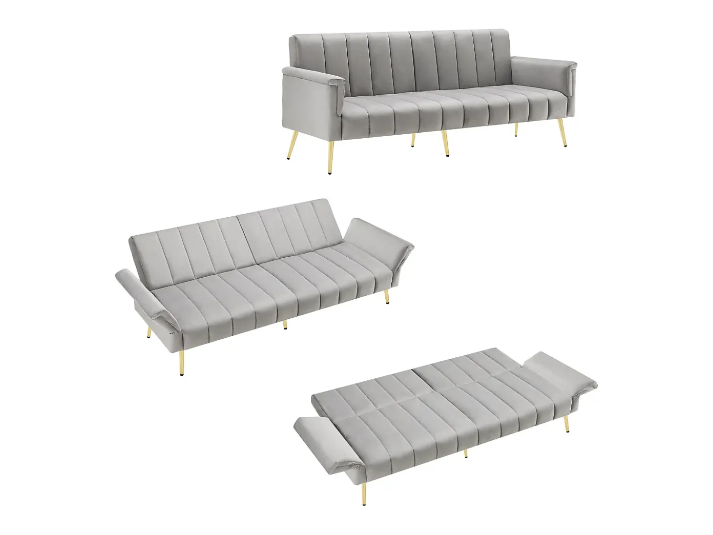 Sofá moderno de terciopelo gris con respaldo y reposabrazos ajustables – para salón, dormitorio o cine en casa