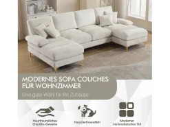 Sofá moderno en forma de U - 272 x 136 x 88 cm - con 2 asientos reclinables para salón dormitorio - Chenilla - beige